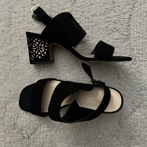 Black chunky heel with gold detailing